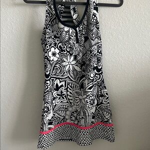 Tory Burch Black & White Tennis Floral Dress with Pink Accent NWOT